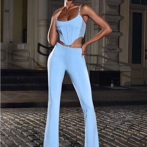 Set corset like top & pants, beautiful details on shoulders and pants